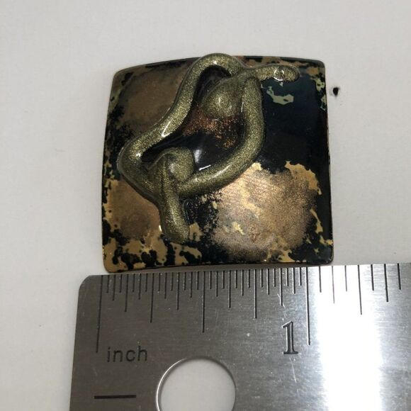 Vintage Square Tortoise Shell Gold Tone Costume Statement Earrings - Picture 4 of 4